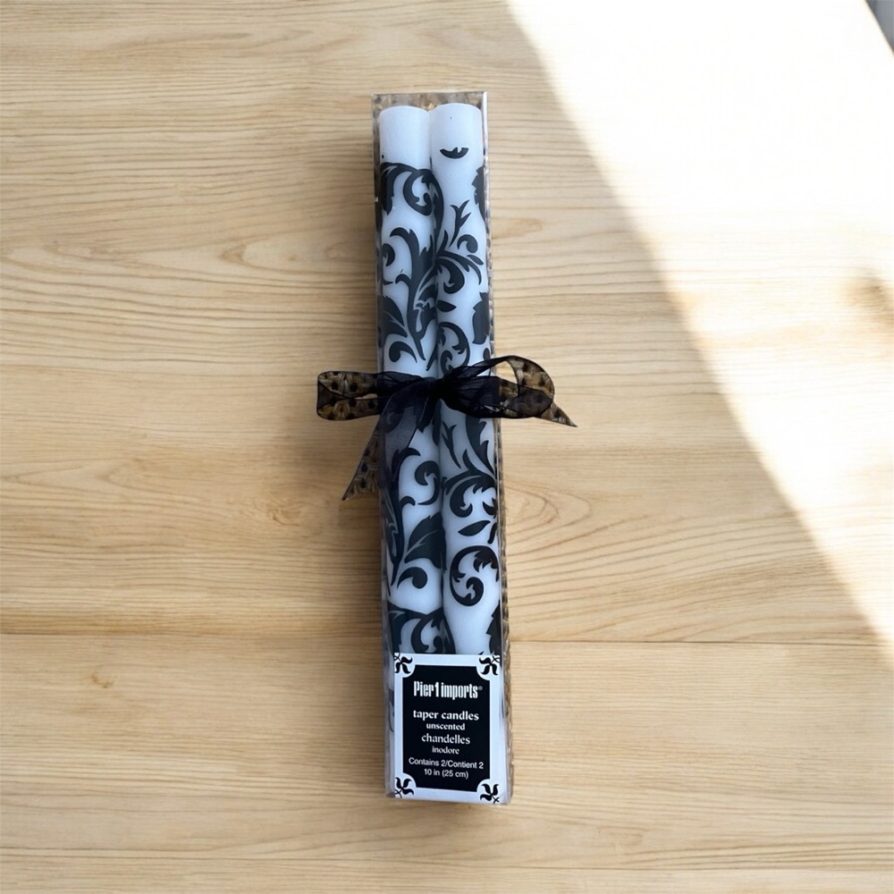 NEW Pier 1 Imports Black and White Unscented Taper Candles Set of 2 Romantic